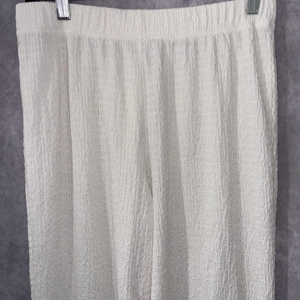Miou Muse NEW Size Large Crinkle Cream Waist Stretch Crop Wide Leg Chic‎ Coastal